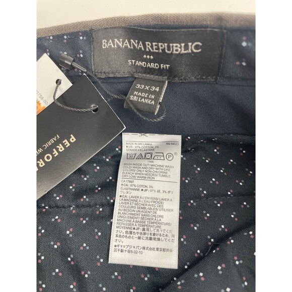 Banana Republic Mens Non-Iron Stretch Brown Straight Leg Dress Pants 33x34 New - Picture 10 of 12